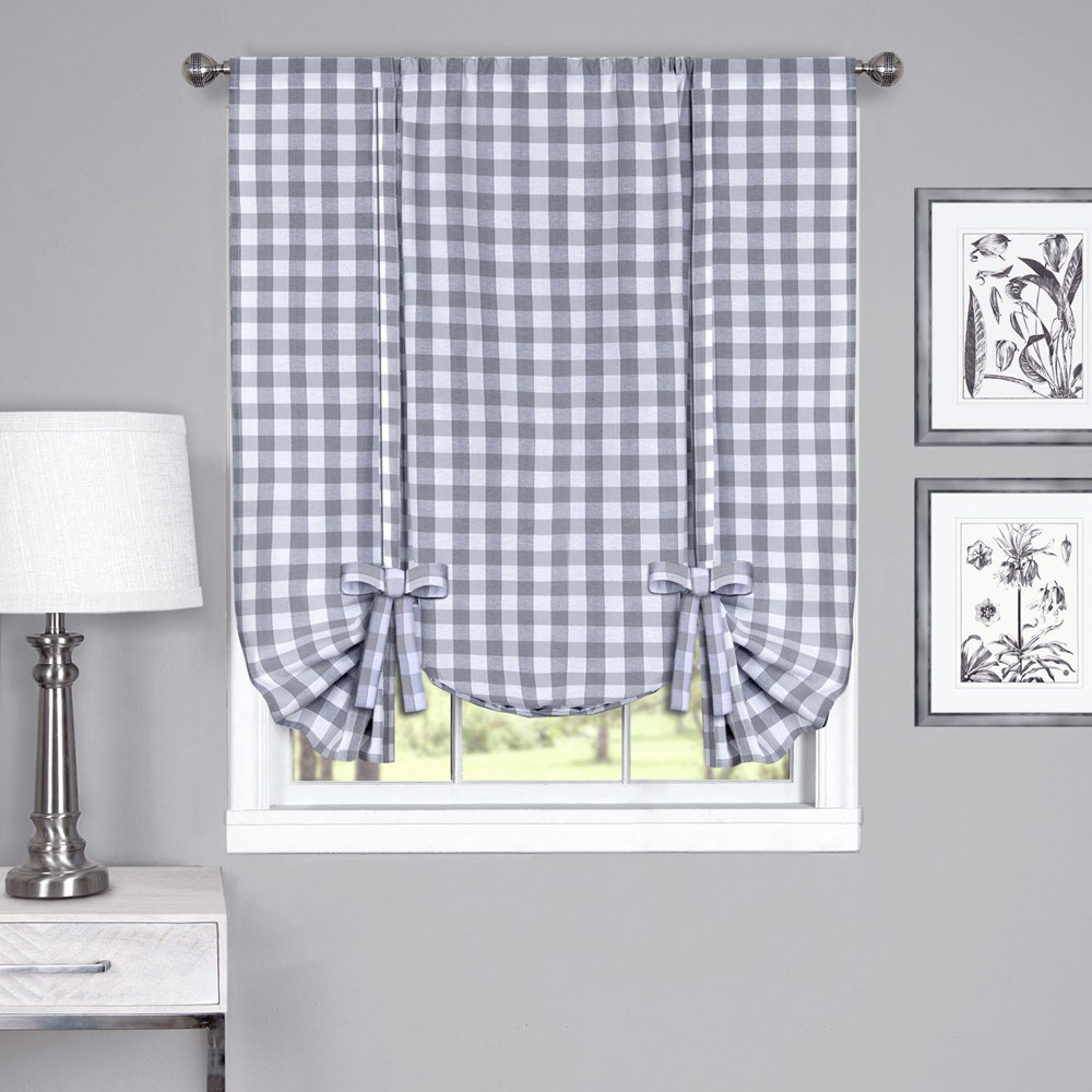 August Grove® Jarrett Plaid Ruffled 42" Kitchen Curtain & Reviews | Wayfair