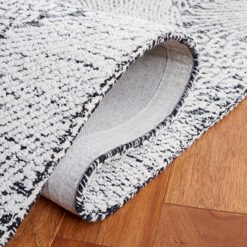 Tapis ivoire / noir en coton et laine touffetés à la main Dietwald, Rectangle 5 pi x 8 pi