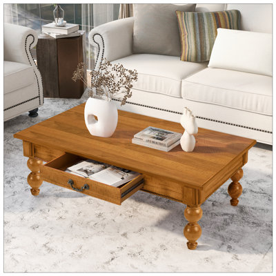 Table basse vintage rétro en bois avec rangement, pieds en bois massif en forme de gourde, assemblage facile sans outils pour le salon