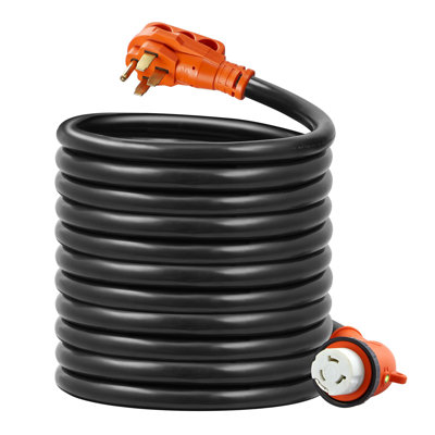 30 Feet RV Power Cord, 50 Amp, Heavy Duty STW 6/3 + 8/1 Generator Cord, NEMA 14-50P Male NEMA SS2-50R Female Plug, with LED Indicator Handle 15A Adapter, for RVs, generators, campers, ETL Listed