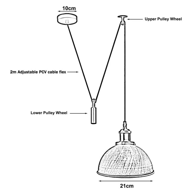 Borough Wharf Industrial Pulley Pendant Light – Adjustable E27 Ceiling Hanging Lamp with Retro Metal Dome Shade for Kitchen & Living Spaces