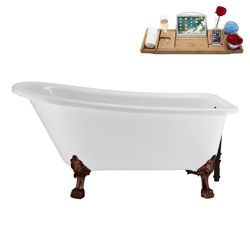 58" Streamlin Clawfoot Tub,Tray,Drain, Clawfeet, Oil Bronze, Matte Black