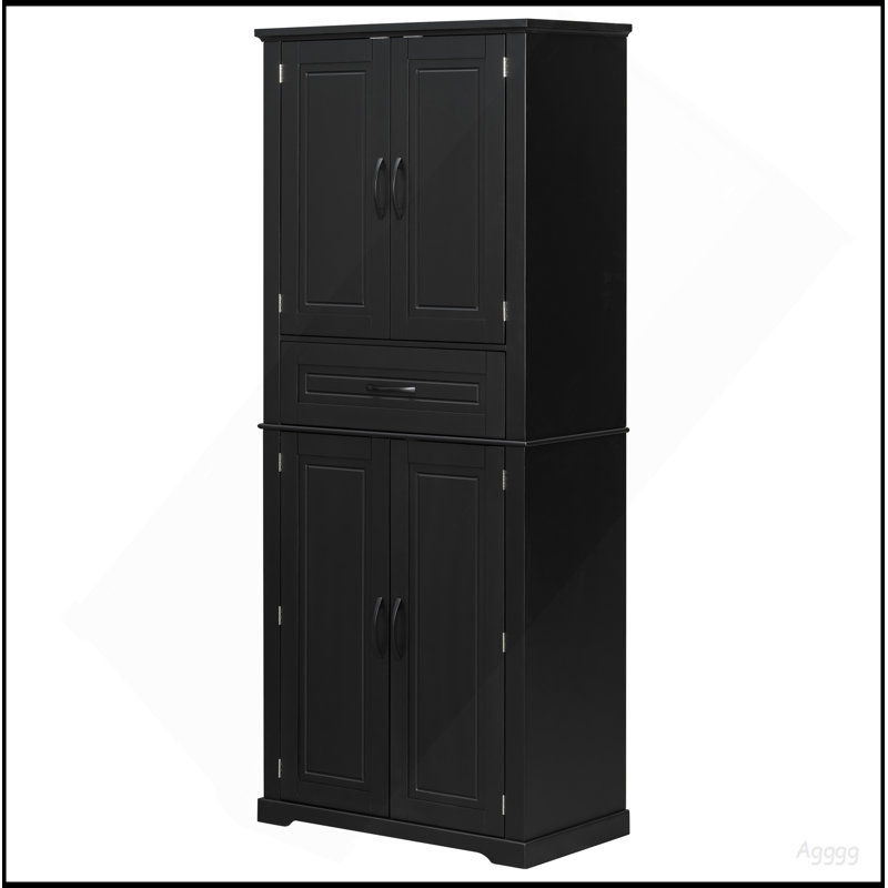 Armoire de rangement pour salle de bain avec espace de rangement multifonctionnel, tiroir avec glissières, tablette réglable, noir