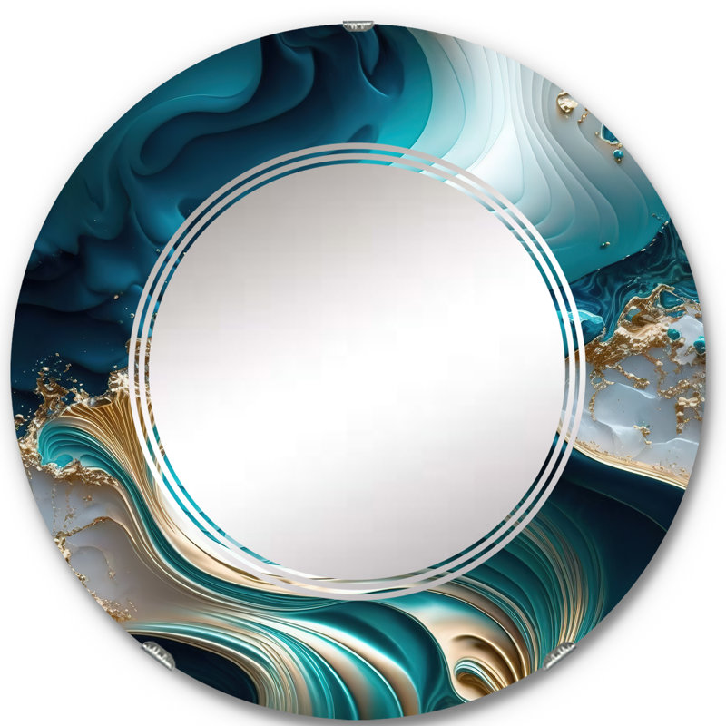 Pietrafesa Abstract Geode Turquoise III - Abstract Marble Wall Mirror, 24" x 24"