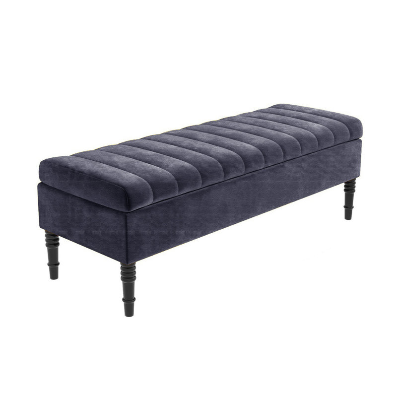 Safar Striped Ottoman Storage Bench – Upholstery Naples Shoe Bench with Black Turned Wooden Legs, 40cm H x 150cm W x 40cm D