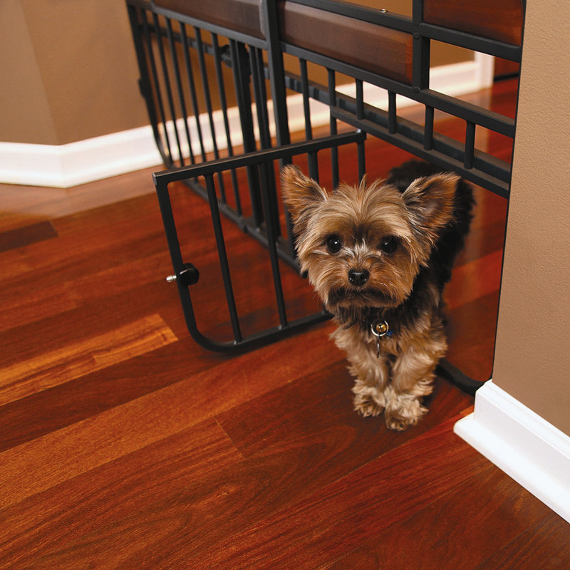 White Metal Pressure Mounted Pet Gate with Small Door