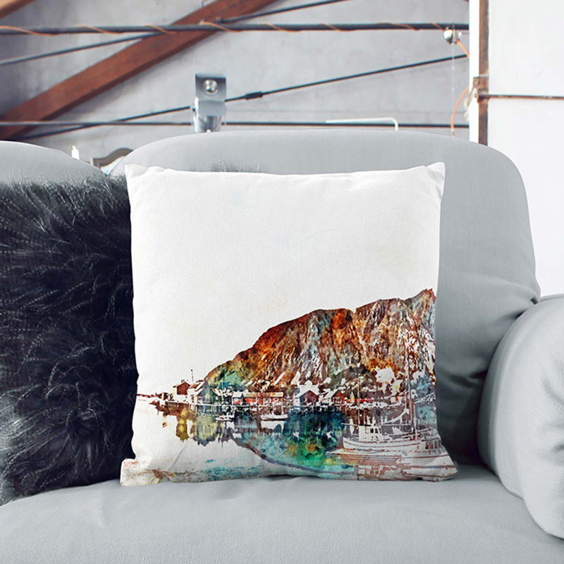 Docked Boats In Ballstad Norway In Abstract Square Throw Cushion, Black, 55cm H x 55cm W x 20cm D