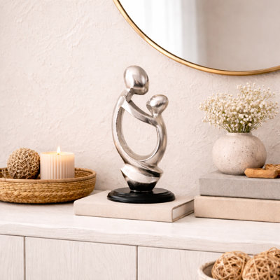 Embrace of Love Aluminum Figurine with Nickel Finish & Black Base