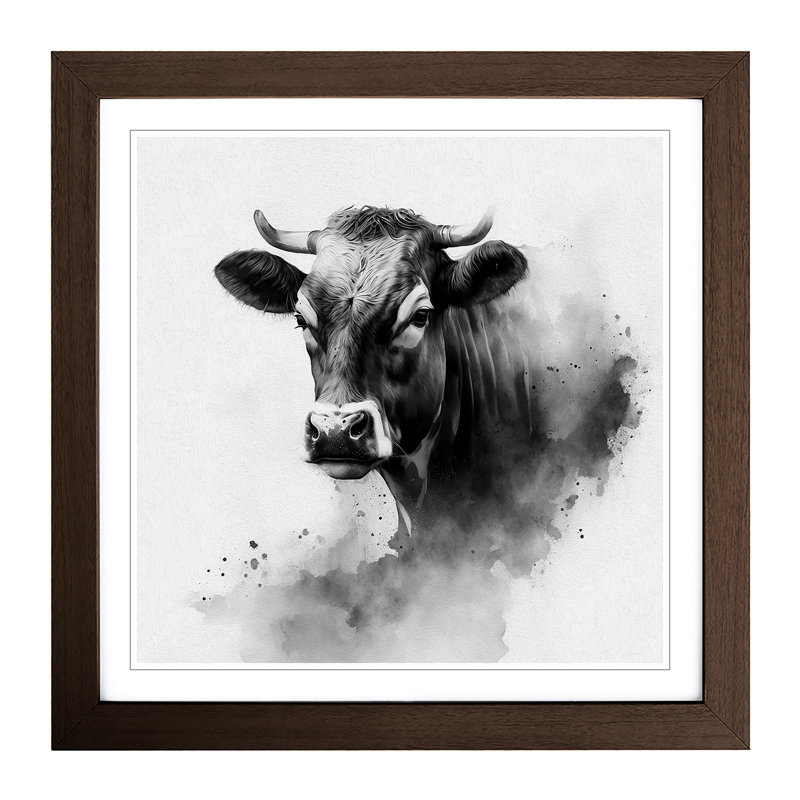 Cow Ink Wash - Framed Print, Walnut
