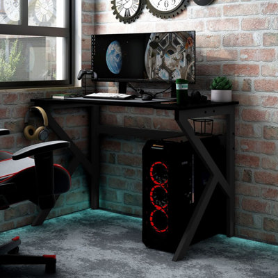 Manzura Gaming Desk with K-Shaped Legs, Ergonomic Computer Desk, Sturdy PC Desk for Gamers
