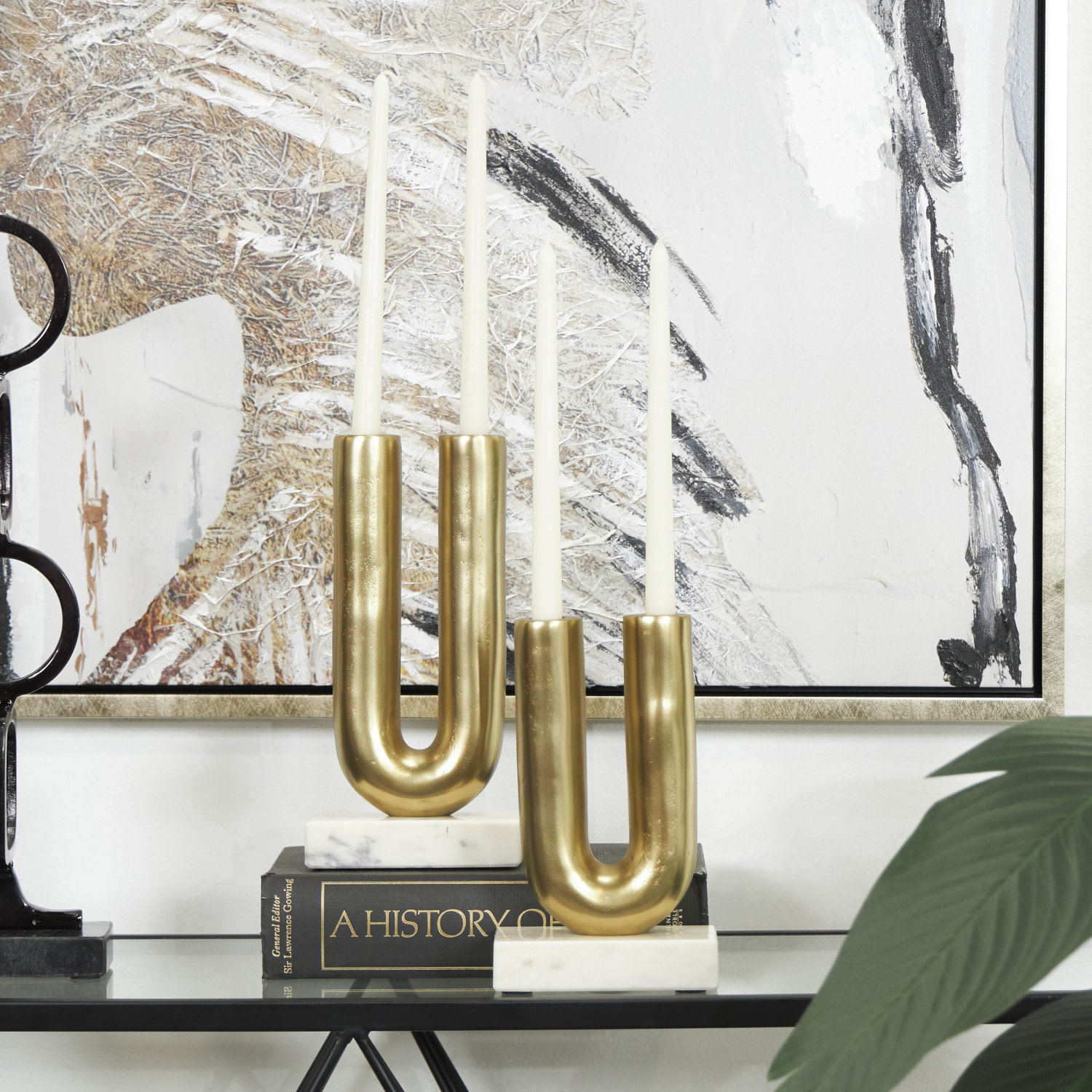 Newfields Genuine Marble Candlestick Holder, Gold