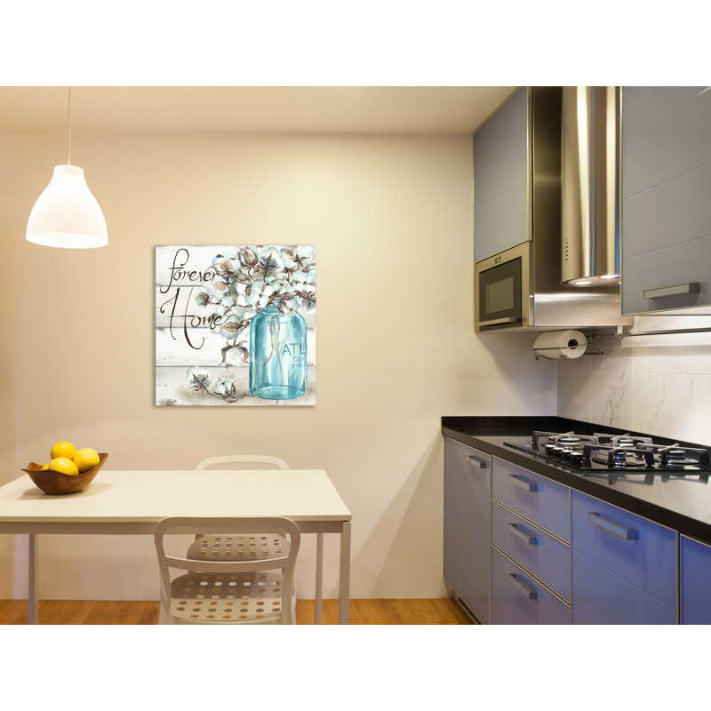 «Cotton Boll Mason Jar II Home» par Tre Sorelle Studios - Art textuel sur toile tendue, H 18 po x l 18 po x P 1,5 po