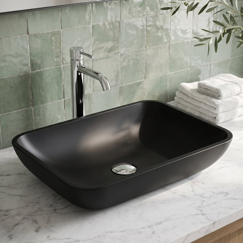 Lavabo de salle de bain rectangulaire Sottile, Coque noire matte