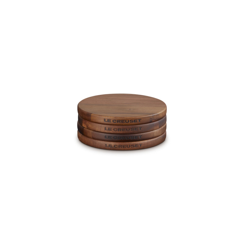 Le Creuset Set Of 4 Magentic Round Wooden Trivets, 5.5 In. Each