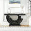 Modern Luxury Console Table with Half-Moon Mirrored Base, Tempered Glass Entryway Table with Crushed Diamond Decor, Glam Accent Sofa Table for Living Room