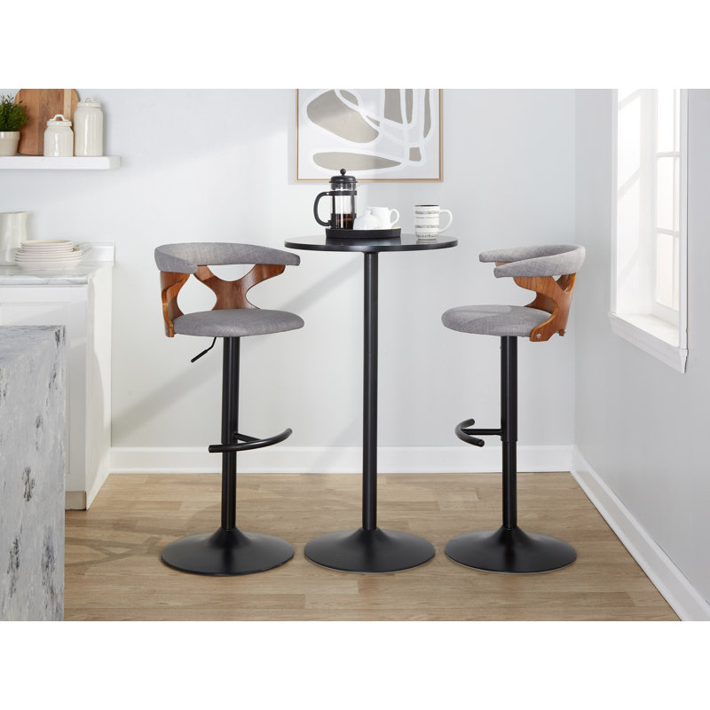 Gray Adjustable Swivel Barstool with Wood and Metal Frame