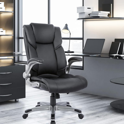 High Back Executive Office Chair- Ergonomic Home Computer Desk Leather Chair With Padded Flip-Up Arms, Adjustable Tilt Lock, Swivel Rolling Chair For -  Inbox Zero, F7F38BC41F294FD38A16F3EEA7258E73