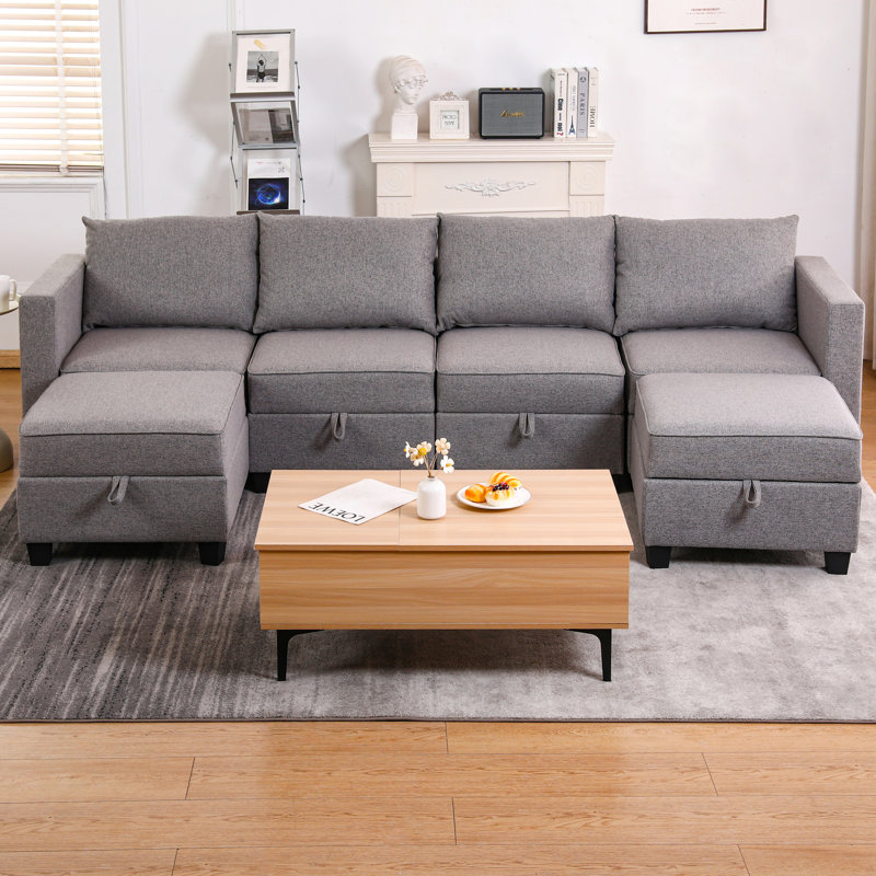 Convertible Modular Sectional Sofa with Storage, U-Shaped 4-Seat Couch, Reversible Chaise, Dark Grey Fabric, Dark Gray Fabric