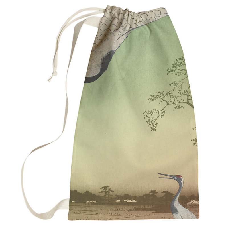 Sac à linge japonais grues Macintyre, Grand (H 76,5 po x l 29,5 po x P 1,5 po), Vert / Orange