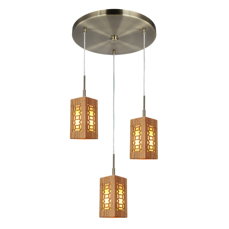 Luminaire suspendu carré à 3 lumières Newsom, H 72 po x l 18 po x P 18 po, Laiton
