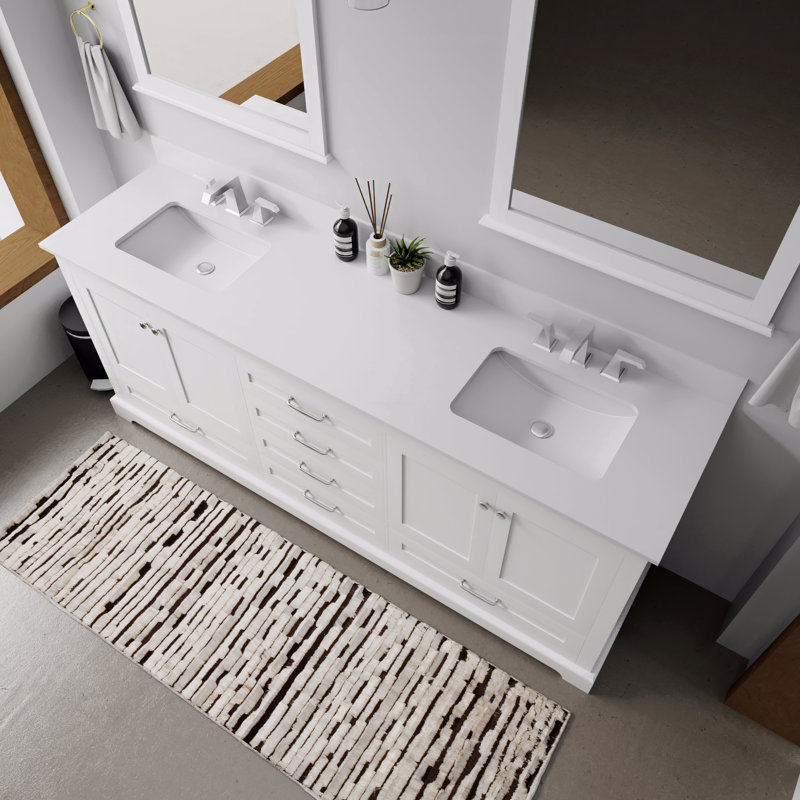 Ensemble de meuble-lavabo double en marbre et robinet, Blanc