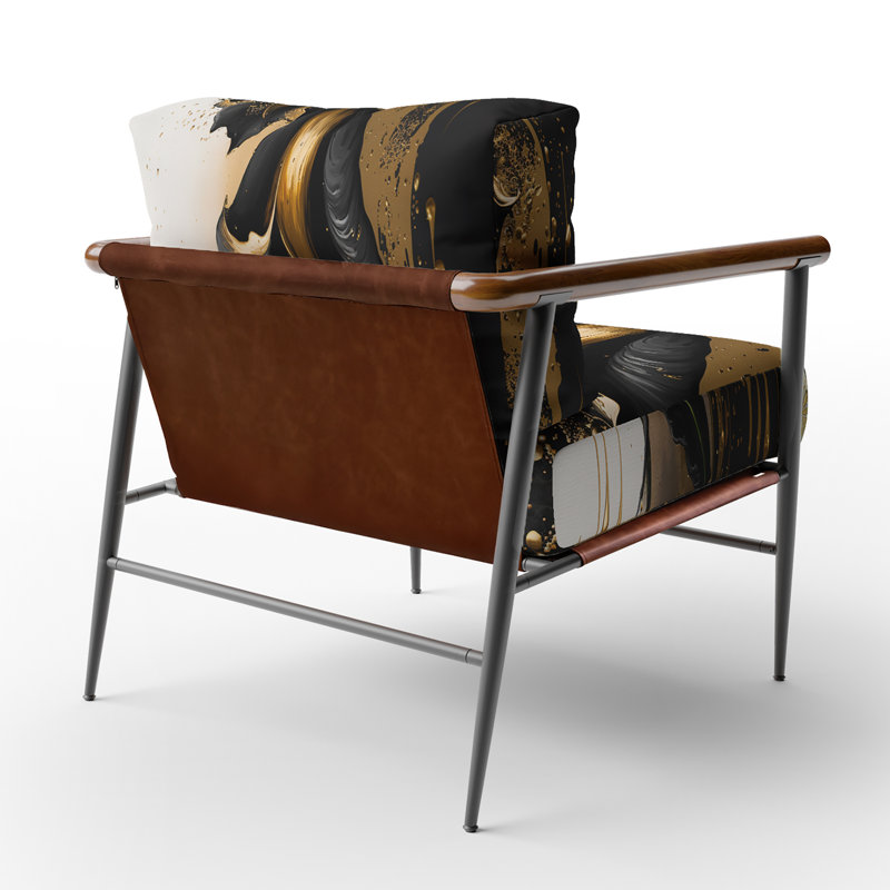 Noir et doré Cally Lillies - Fauteuil rembourré élégant, fauteuil d'appoint floral Calla, Noir