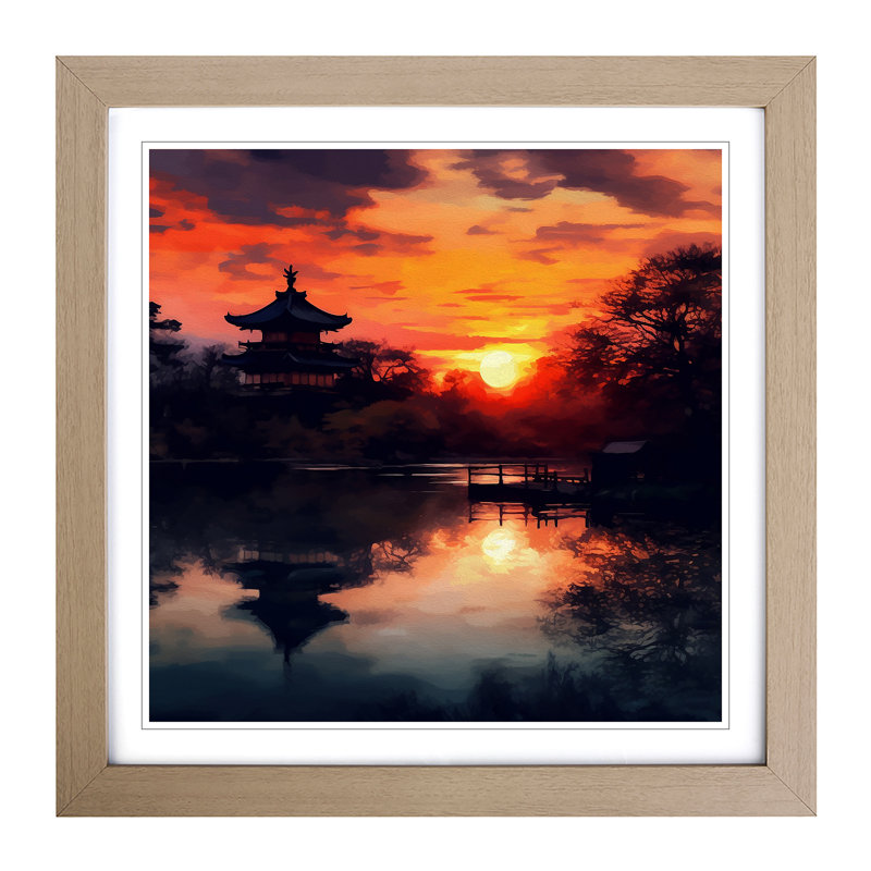 Japanese Sunset Impressionism No.3 - Single Picture Frame Print on Wood, Oak