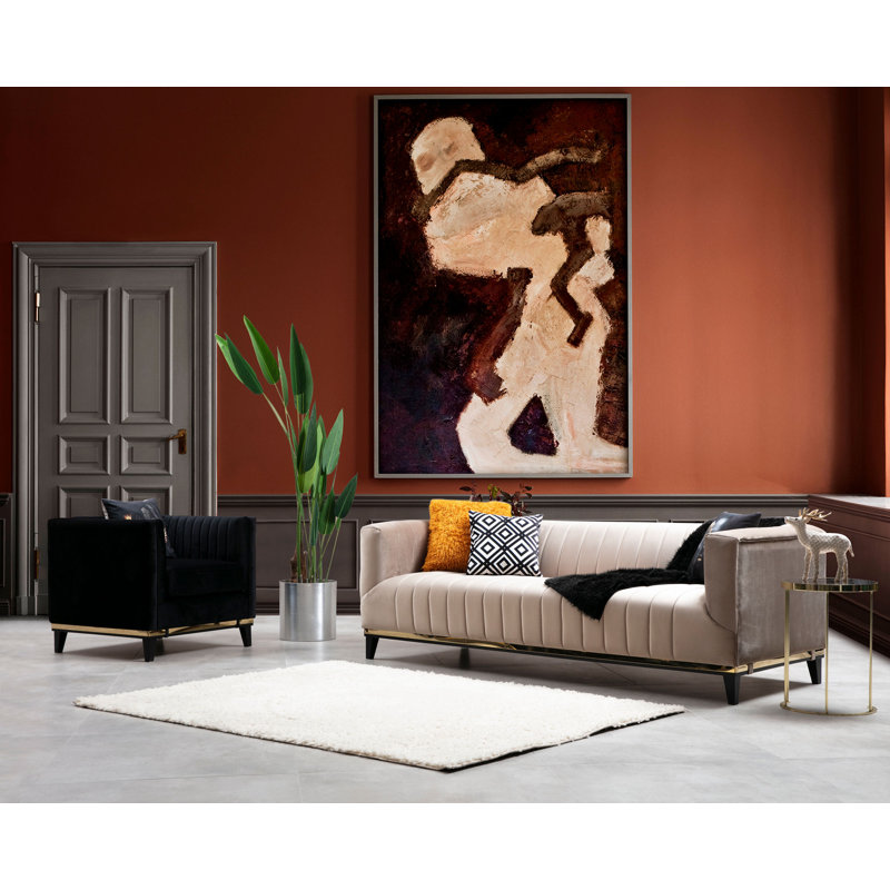 Canapé rembourré 87,4 po Gérone, 100 % polyester beige