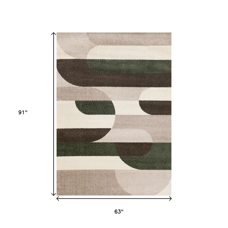 Tapis vert crème et brun 5 pi x 8 pi