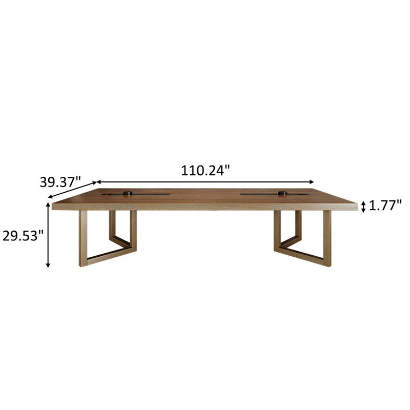 Modern Minimalist Solid Wood Iron Triangle Conference Table with Power Sockets, 29.53" H x 110.24" L x 39.37" W