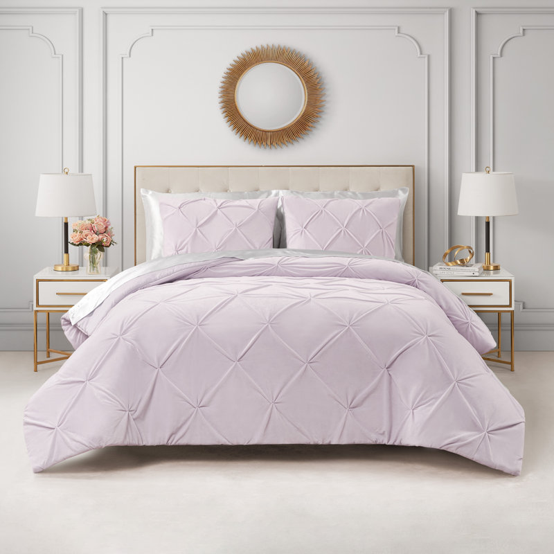 Juicy Couture Kiss Pleat Plush Micromink Comforter Sets, Queen Comforter + 2 Standard Shams, Lavender Purple