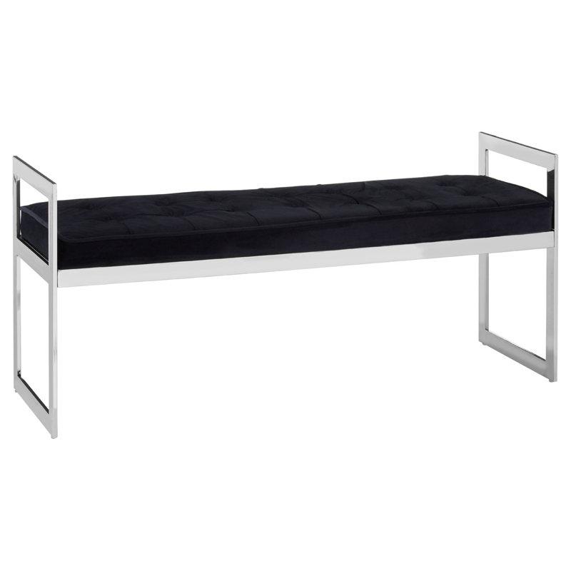Redd Velvet Upholstered Bench, Black, Silver, 56" H x 120" L x 40" D