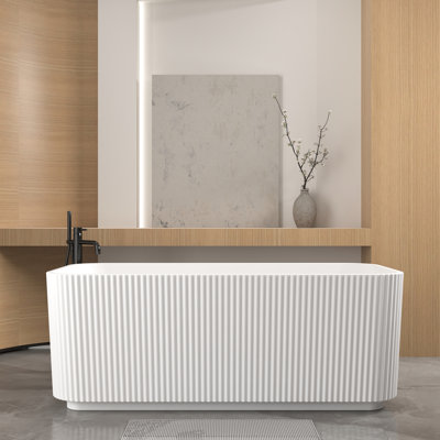 Baignoire de trempage autoportante en acrylique, rectangulaire de 59 pouces, blanc brillant, drainage réglable, baignoire en matériau de haute qualité, forme rectangulaire, drain escamotable, expérience confortable