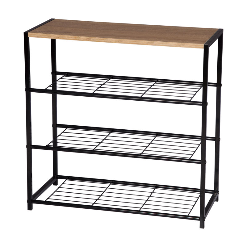 9 Pair Shoe Rack, Black/Oak