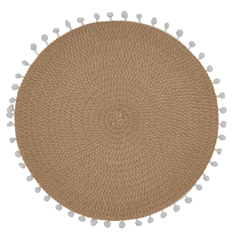 Natural Round Pom Pom Edge Placemats Set of 4
