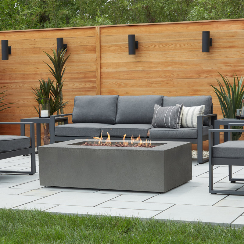 BALTIC 15.5" H x 50.5" W Concrete Natural Gas Outdoor Fire Pit Table with Lid, Glacier Gray
