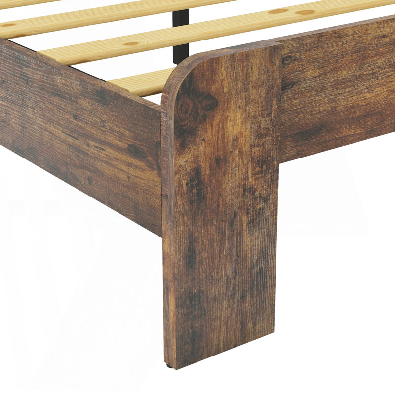 Cadre de lit double, cadre de lit plateforme en bois, silencieux, aucun sommier nécessaire et outil d'assemblage facile, grand rangement sous le lit, brun foncé