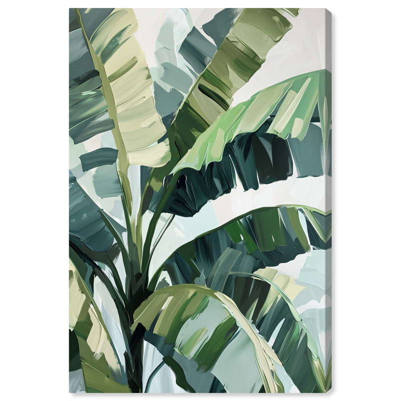 Banana Leaves Green and White Canvas Wall Art, 10" x 15"