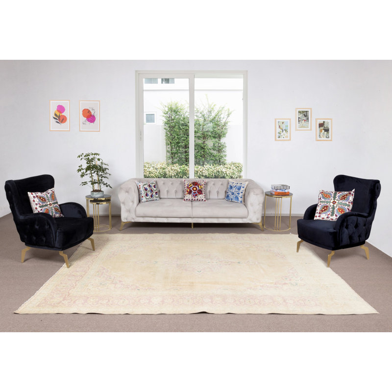 Tapis rétro en laine noué à la main Oushak, tapis en laine