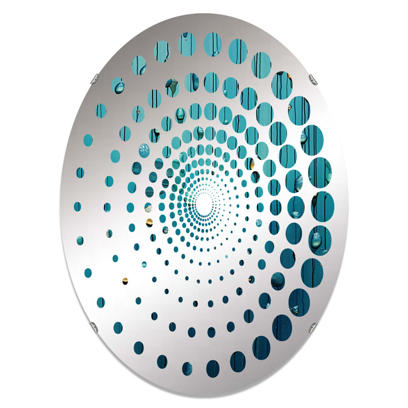 Abstrait collage pluvieux bleu III - Miroir décoratif à points en spirale - MIR109759-Ovale, L 20 po x H 30 po