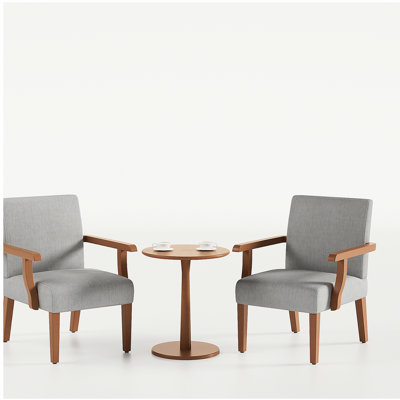 Fabric Accent Arm Chair Set of 2 with Round Wood Table