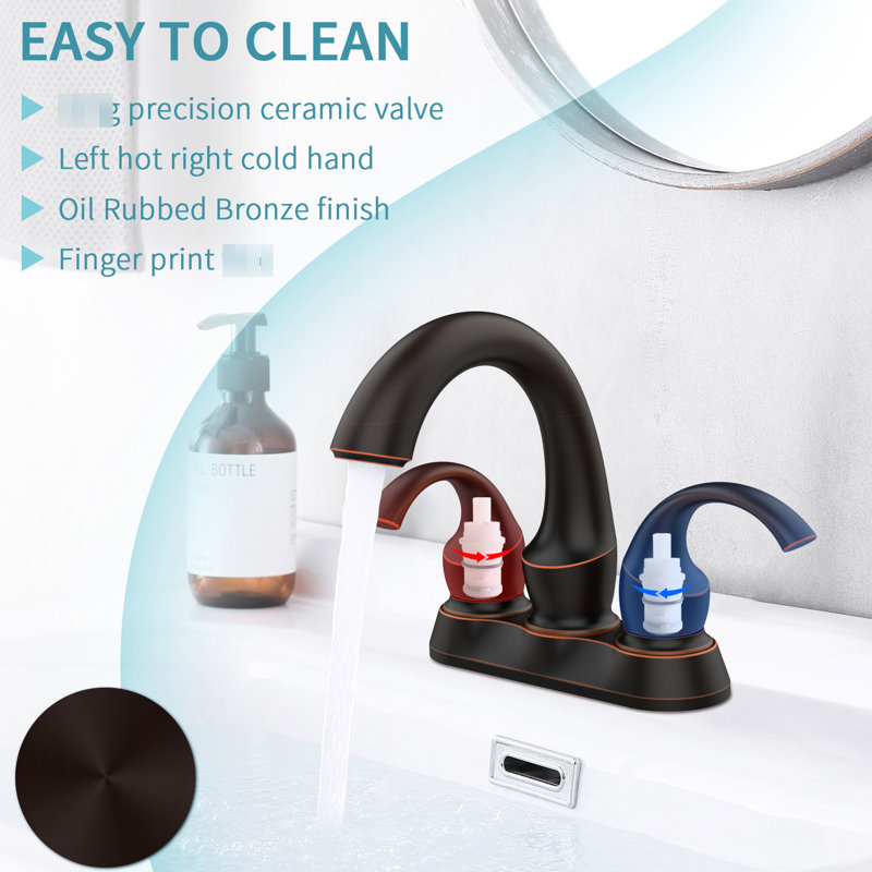 Robinet pour salle de bain 2 en bronze huilé Modern avec drain escamotable et aérateur, 4 po