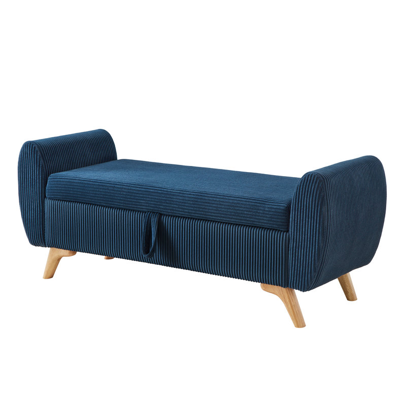 Banc de rangement rembourré à couvercle rabattable, Bleu, Bleu
