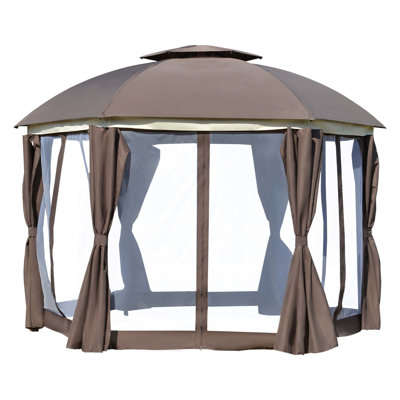 Outsunny 12' X 12' Round Outdoor Gazebo, Patio Dome Gazebo Canopy Shelter With Double Roof, Netting Sidewalls And Curtains, Zippered Doors, Strong Steel Frame