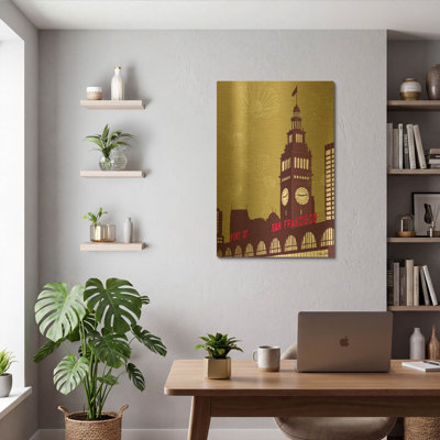 «Ferry Building - San Francisco D2048D» par Shane Donahue, art mural en métal doré, 24 po x 36 po