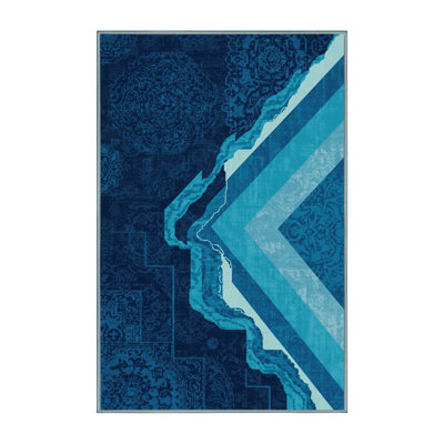 Tapis oriental bleu moelleux doux et moelleux Shaler