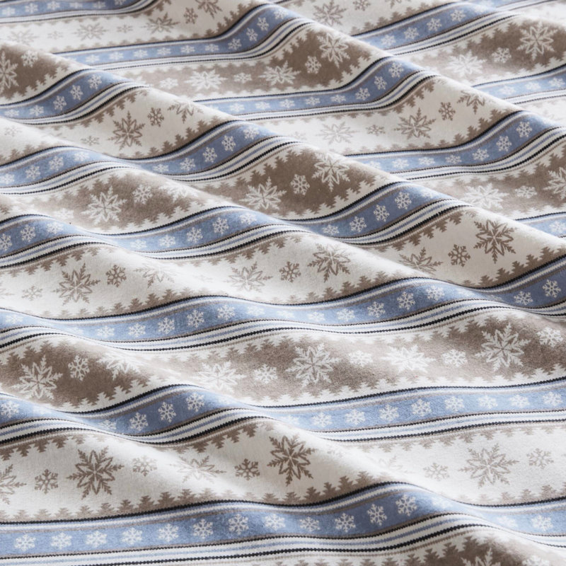 Drap de flocon de neige 100% coton bleu flanelle, 3 pièces, brossé des deux côtés, convient aux matelas de 12 po, avec 1 plat et 2 taies d'oreiller, pièces de flocon de neige lavables à la machine, simple / double pour élastique