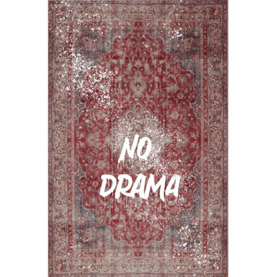 Written Collection Burgundy Motif No Drama Text Patterned Modern Decorative Rug