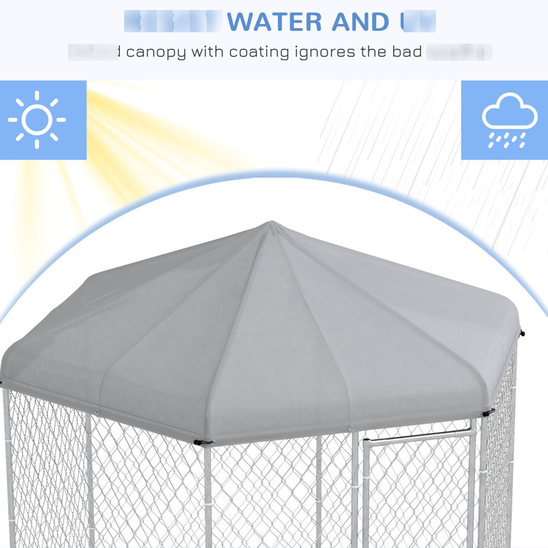 Enclos pour chien 9,2 pi x 8 pi 7,7 pi - Toit imperméable, porte verrouillable, spacieux pour chiens de taille moyenne et grande, protégé, cage de cage galvanisée argentée,