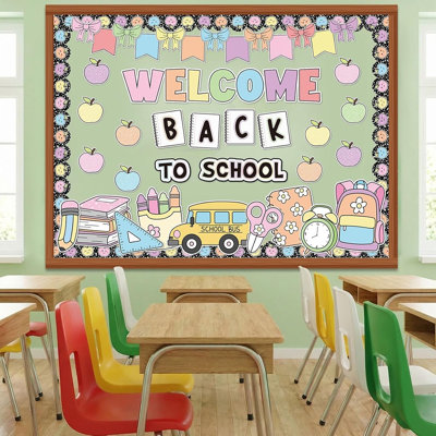 Funrous Welcome Back To School Bulletin Board Set – Inspirational Classroom Decor With Apple Cutouts For First Day Of School